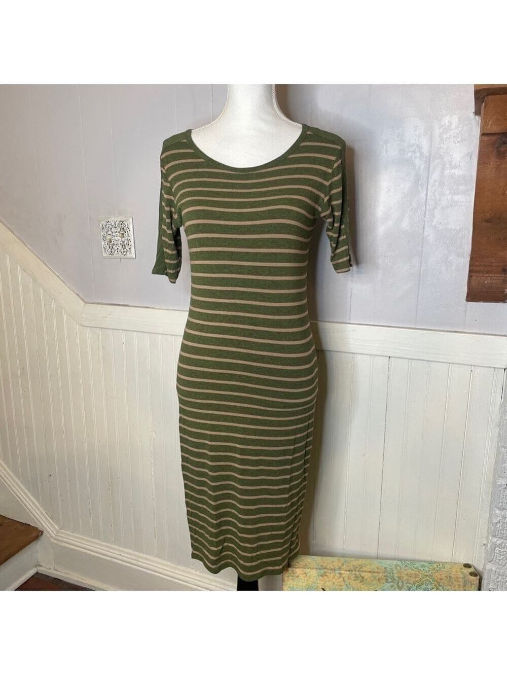 Lularoe Julia Bodycon Dress Stripes Light Weight Green - Small